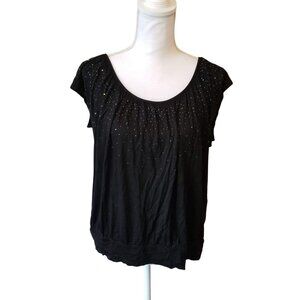 H&M Womens Black Cap Sleeve Top With Subtle Glitter Accents Size L